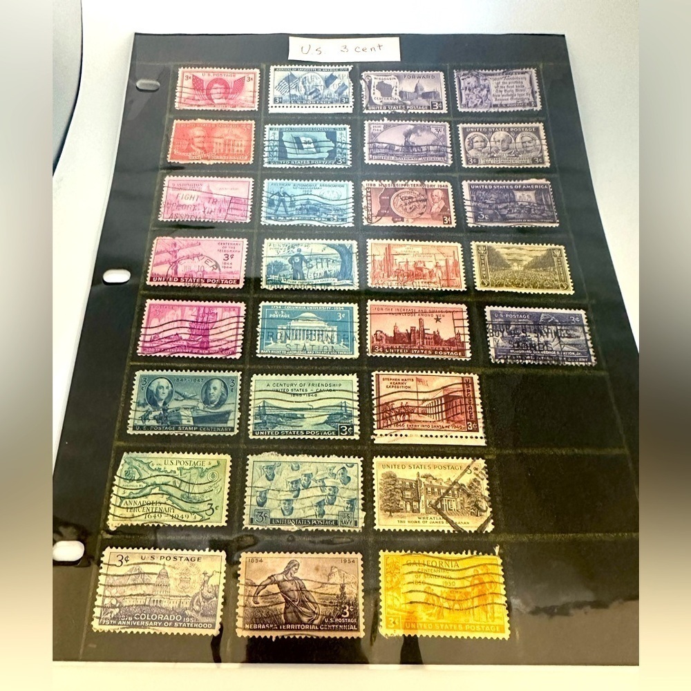 Vintage US 3 Cent Stamps 46+ Used Cancelled Postmarks Americana Collection